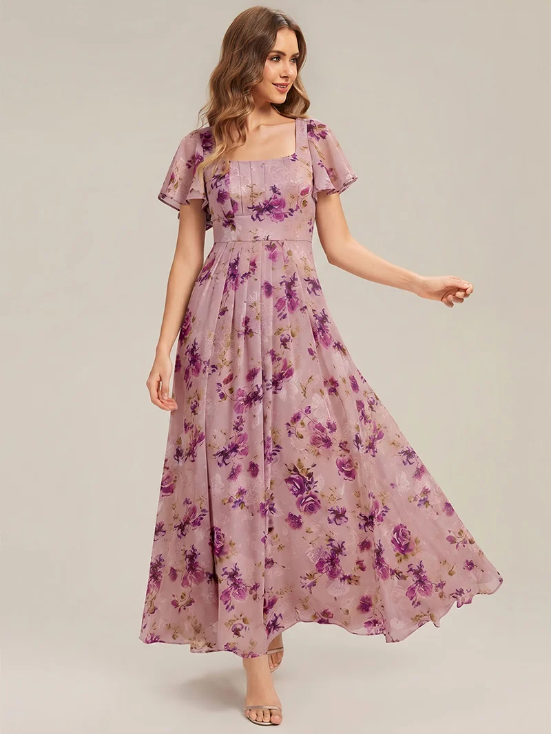 ever AVIEL|Robe Demoiselle d'Honneur Longue Chic en Mousseline Coupe A-Ligne