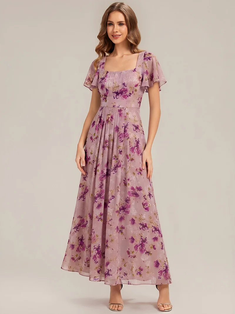 ever AVIEL|Robe Demoiselle d'Honneur Longue Chic en Mousseline Coupe A-Ligne