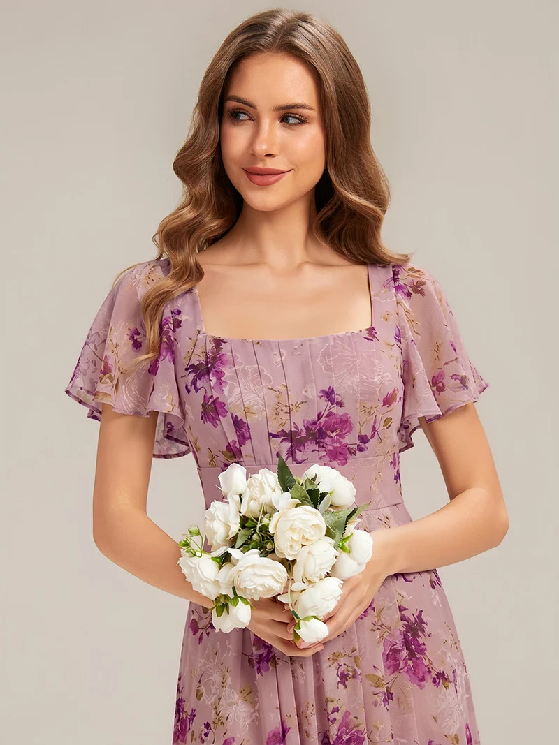 ever AVIEL|Robe Demoiselle d'Honneur Longue Chic en Mousseline Coupe A-Ligne