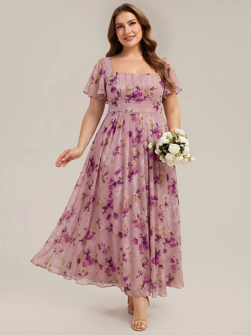 ever AVIEL|Robe Demoiselle d'Honneur Longue Chic en Mousseline Coupe A-Ligne