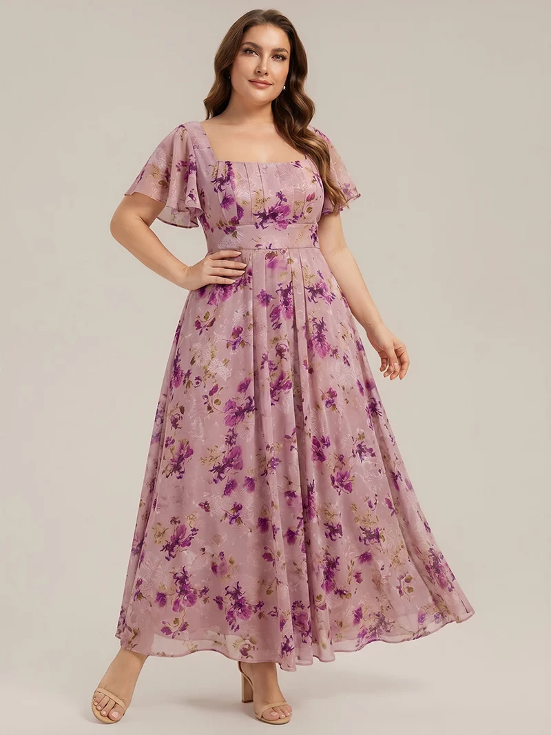 ever AVIEL|Robe Demoiselle d'Honneur Longue Chic en Mousseline Coupe A-Ligne
