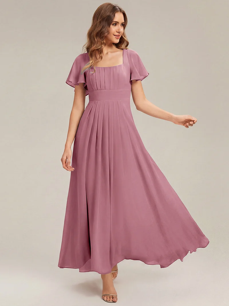 ever AVIEL|Robe Demoiselle d'Honneur Longue Chic en Mousseline Coupe A-Ligne