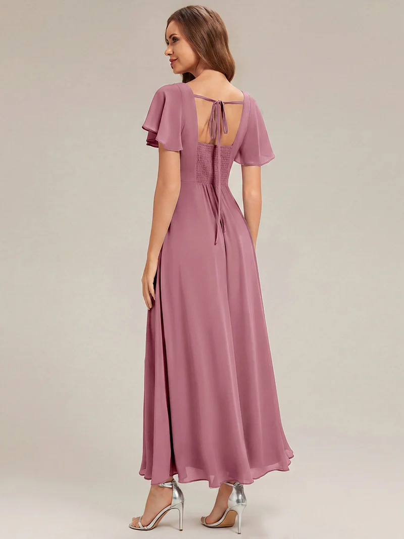ever AVIEL|Robe Demoiselle d'Honneur Longue Chic en Mousseline Coupe A-Ligne