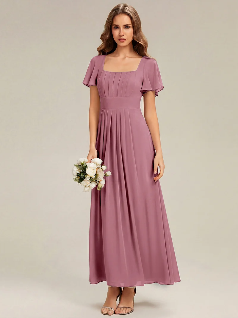 ever AVIEL|Robe Demoiselle d'Honneur Longue Chic en Mousseline Coupe A-Ligne