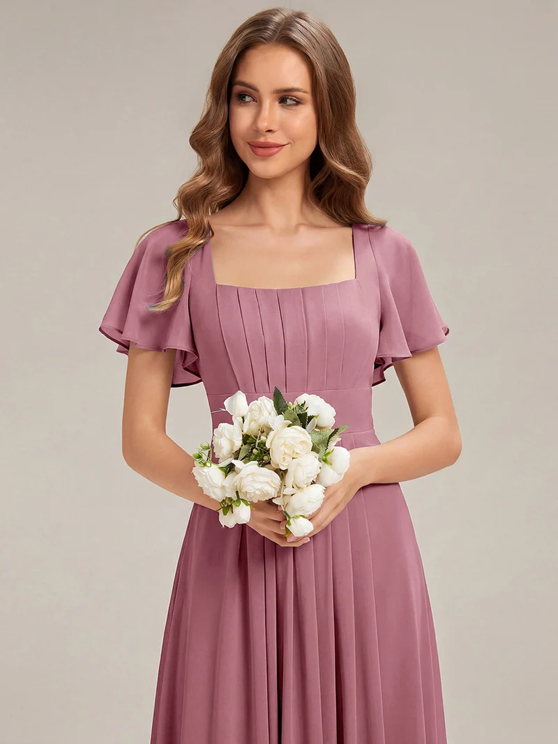 ever AVIEL|Robe Demoiselle d'Honneur Longue Chic en Mousseline Coupe A-Ligne