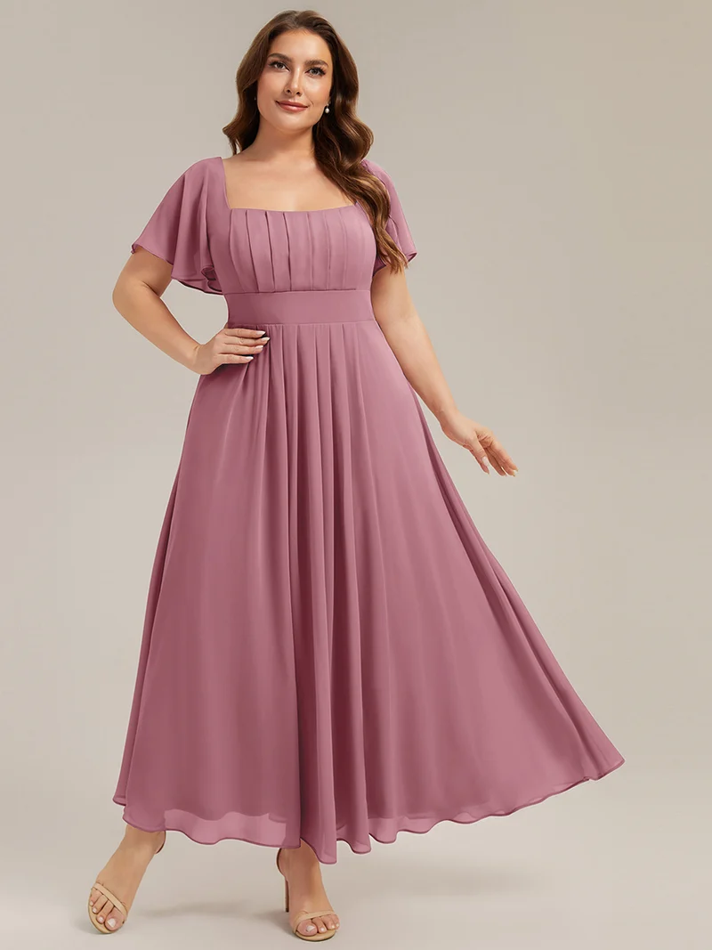 ever AVIEL|Robe Demoiselle d'Honneur Longue Chic en Mousseline Coupe A-Ligne