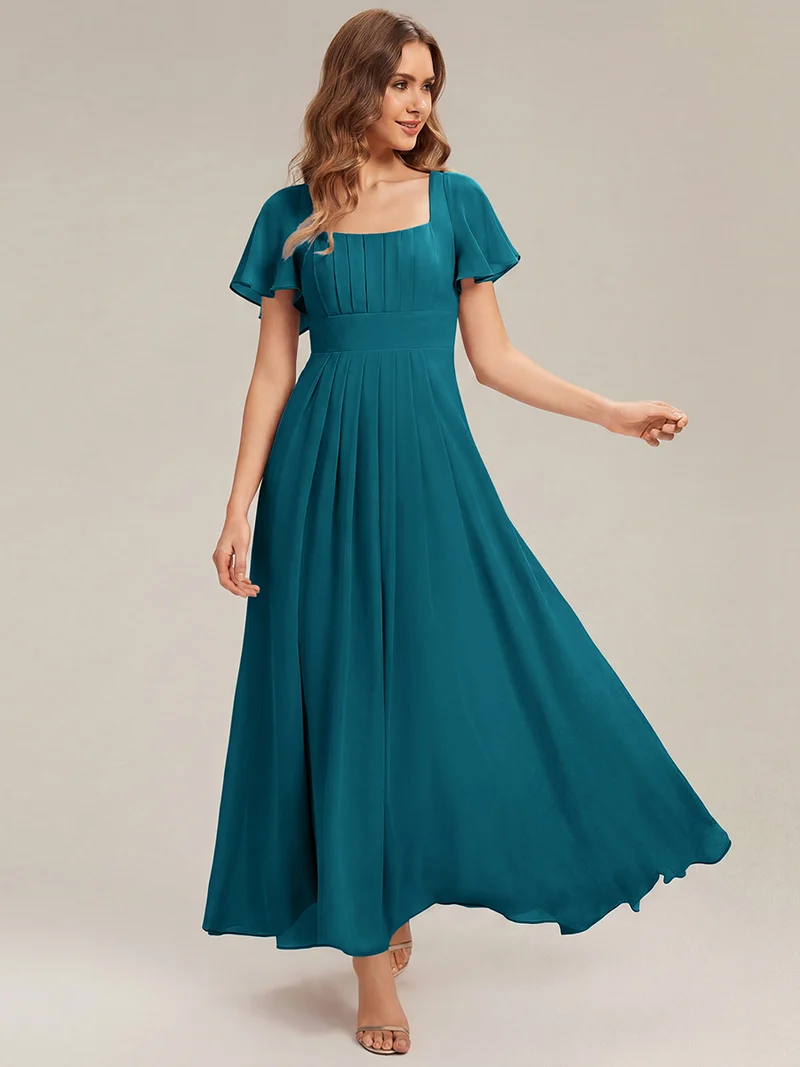 ever AVIEL|Robe Demoiselle d'Honneur Longue Chic en Mousseline Coupe A-Ligne