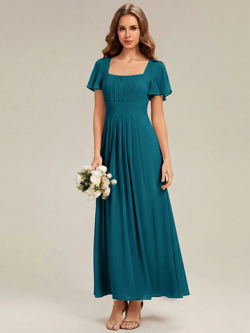 ever AVIEL|Robe Demoiselle d'Honneur Longue Chic en Mousseline Coupe A-Ligne