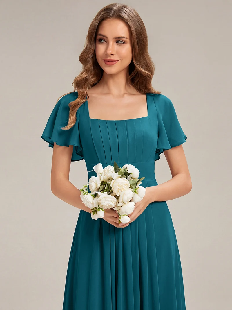 ever AVIEL|Robe Demoiselle d'Honneur Longue Chic en Mousseline Coupe A-Ligne