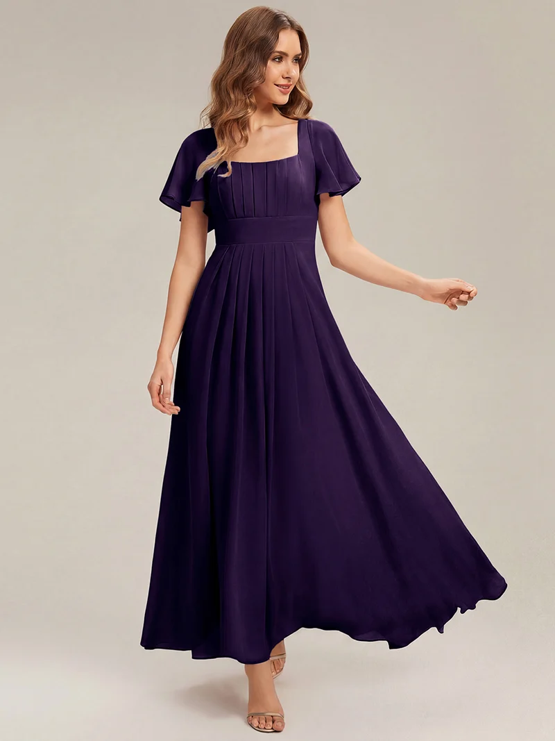 ever AVIEL|Robe Demoiselle d'Honneur Longue Chic en Mousseline Coupe A-Ligne