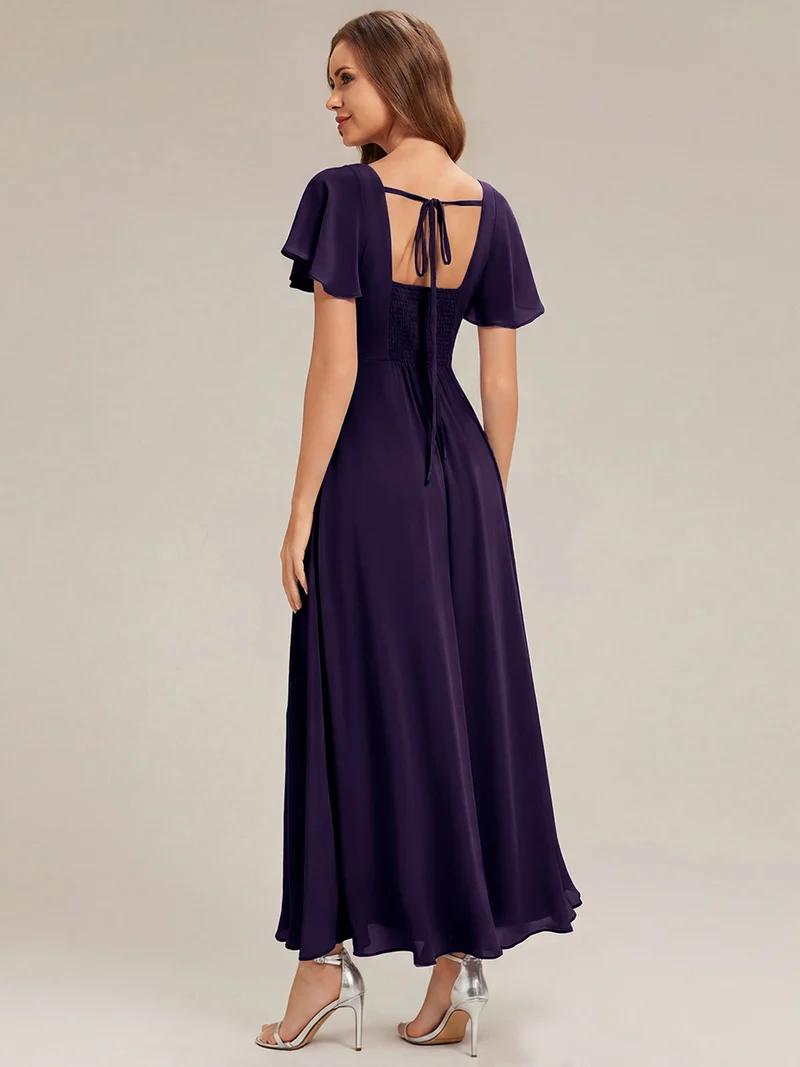 ever AVIEL|Robe Demoiselle d'Honneur Longue Chic en Mousseline Coupe A-Ligne
