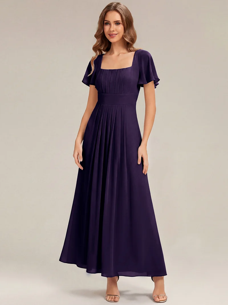 ever AVIEL|Robe Demoiselle d'Honneur Longue Chic en Mousseline Coupe A-Ligne