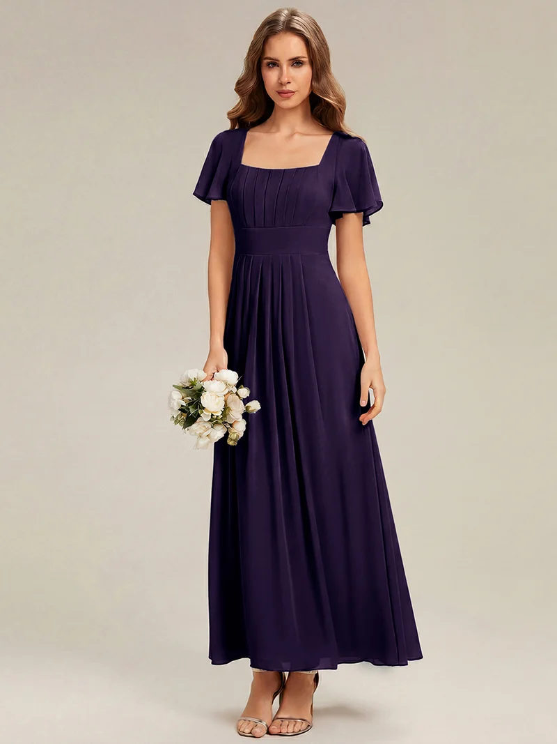 ever AVIEL|Robe Demoiselle d'Honneur Longue Chic en Mousseline Coupe A-Ligne