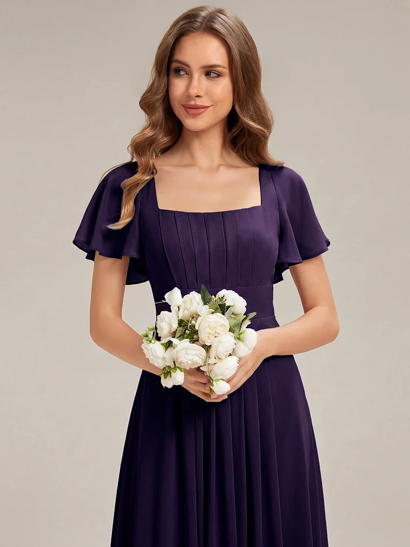 ever AVIEL|Robe Demoiselle d'Honneur Longue Chic en Mousseline Coupe A-Ligne