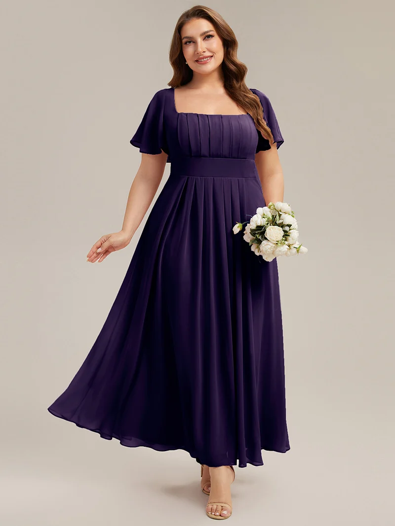 ever AVIEL|Robe Demoiselle d'Honneur Longue Chic en Mousseline Coupe A-Ligne