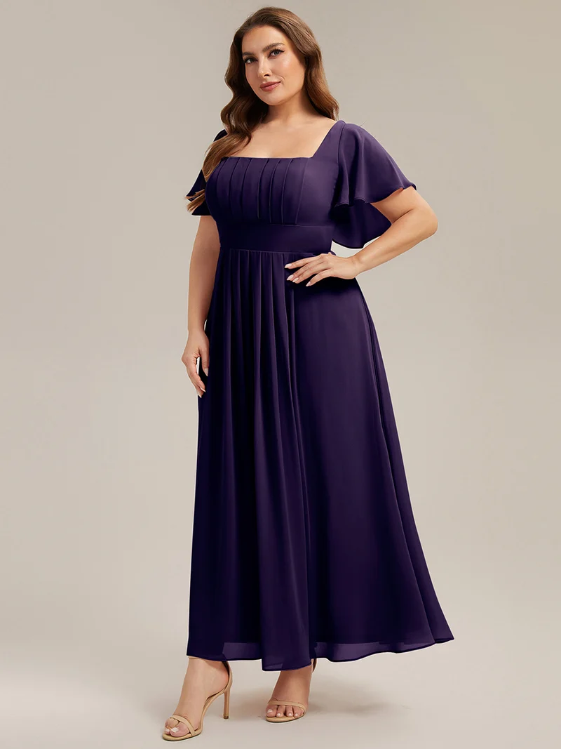 ever AVIEL|Robe Demoiselle d'Honneur Longue Chic en Mousseline Coupe A-Ligne