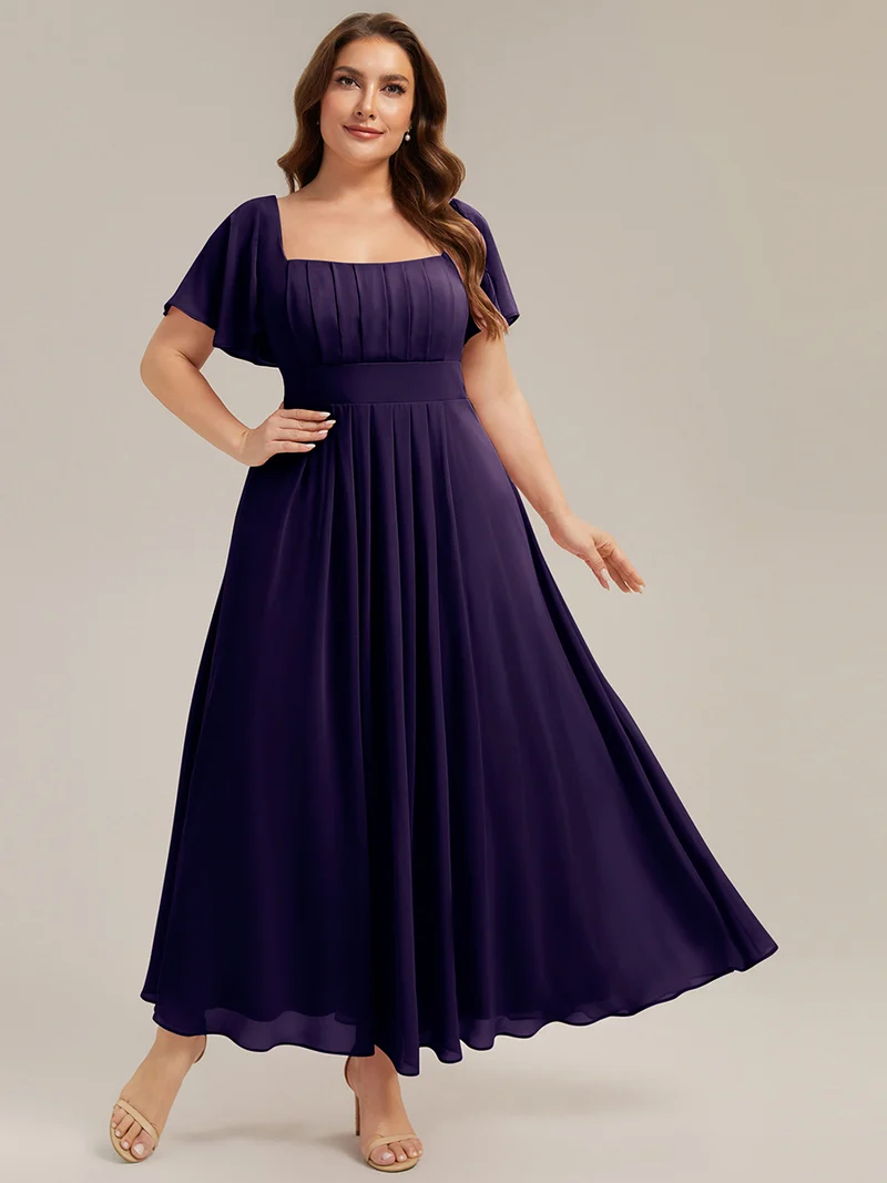 ever AVIEL|Robe Demoiselle d'Honneur Longue Chic en Mousseline Coupe A-Ligne