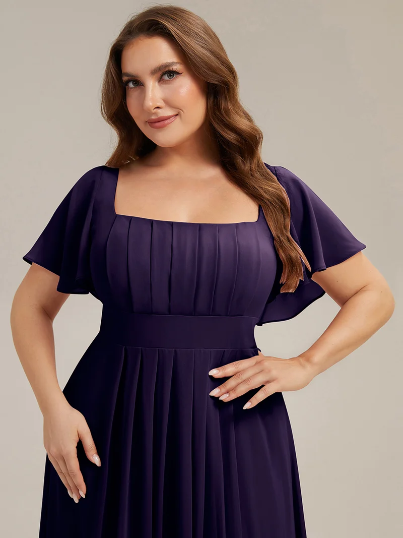 ever AVIEL|Robe Demoiselle d'Honneur Longue Chic en Mousseline Coupe A-Ligne