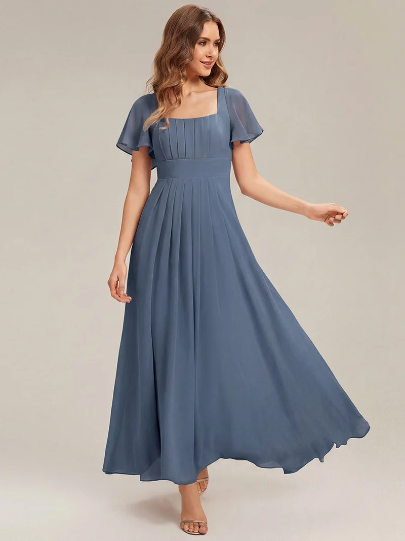 ever AVIEL|Robe Demoiselle d'Honneur Longue Chic en Mousseline Coupe A-Ligne