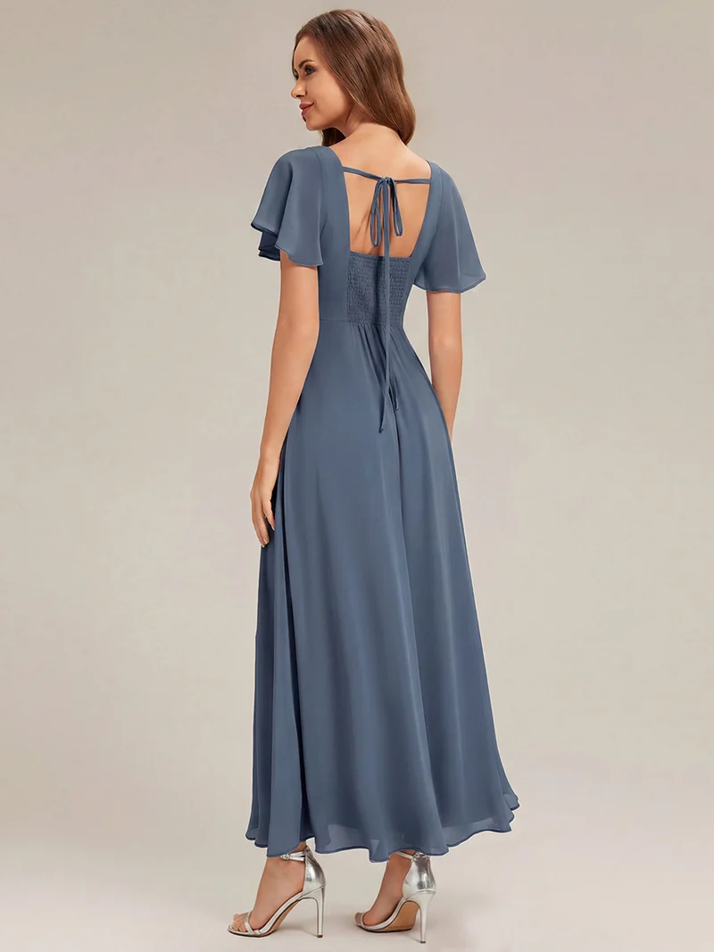 ever AVIEL|Robe Demoiselle d'Honneur Longue Chic en Mousseline Coupe A-Ligne