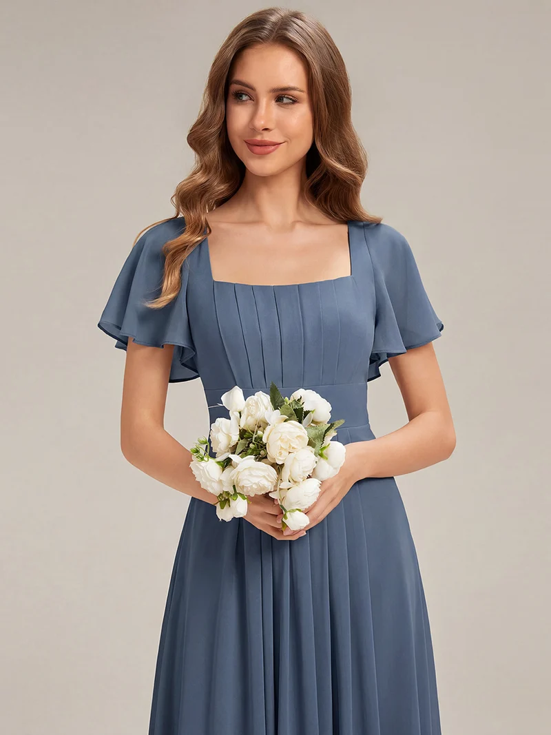 ever AVIEL|Robe Demoiselle d'Honneur Longue Chic en Mousseline Coupe A-Ligne