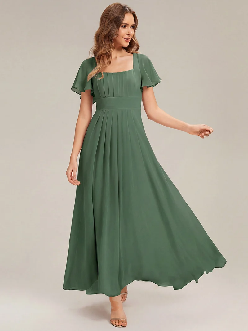 ever AVIEL|Robe Demoiselle d'Honneur Longue Chic en Mousseline Coupe A-Ligne