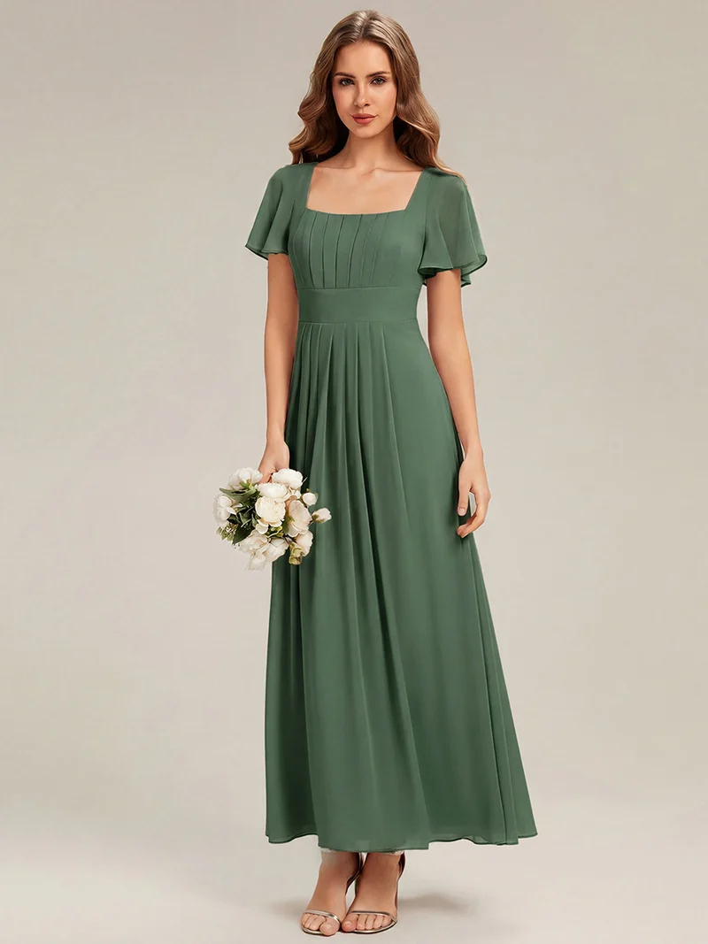 ever AVIEL|Robe Demoiselle d'Honneur Longue Chic en Mousseline Coupe A-Ligne