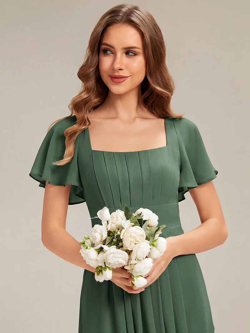 ever AVIEL|Robe Demoiselle d'Honneur Longue Chic en Mousseline Coupe A-Ligne
