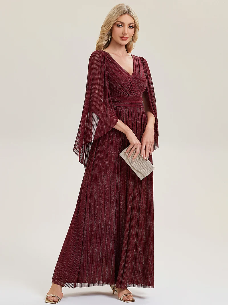 ever ISLA|Robe longue à manches longues en batwing décolleté en V et coupe A