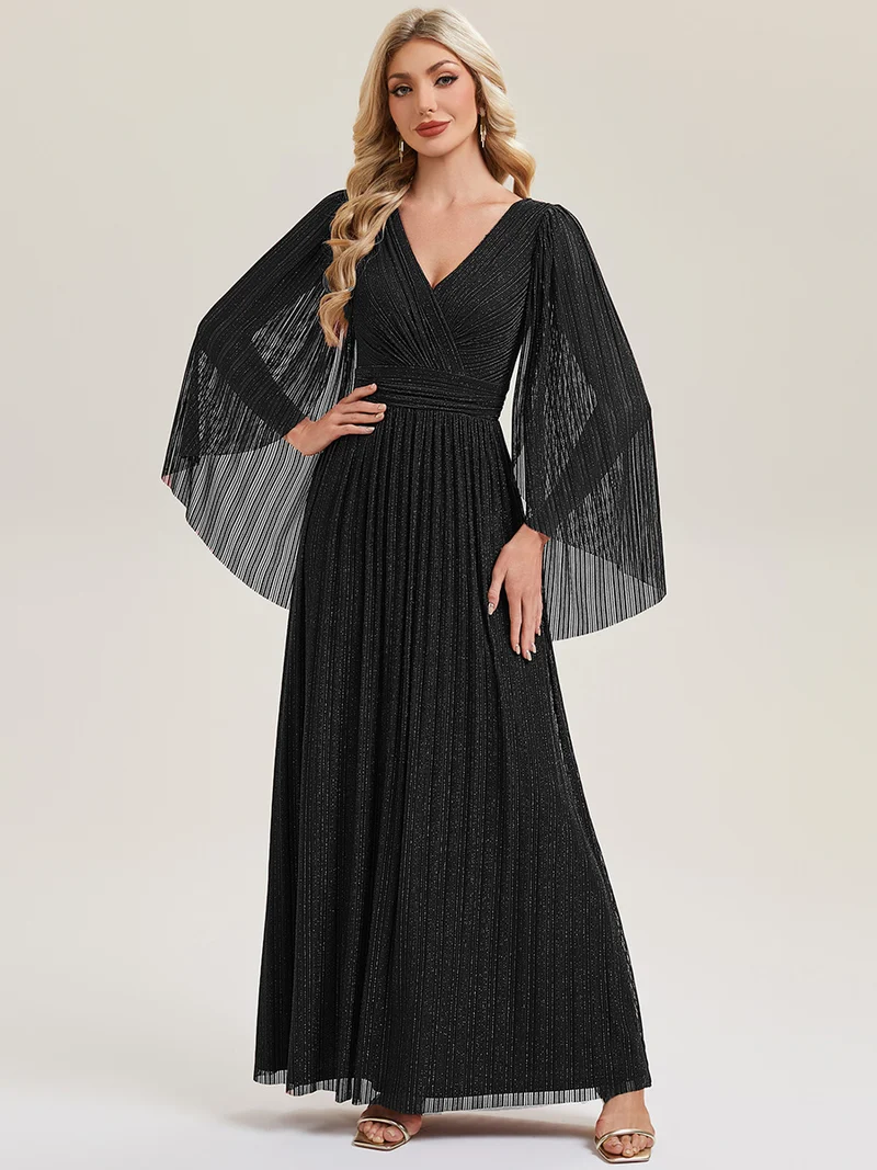 ever ISLA|Robe longue à manches longues en batwing décolleté en V et coupe A