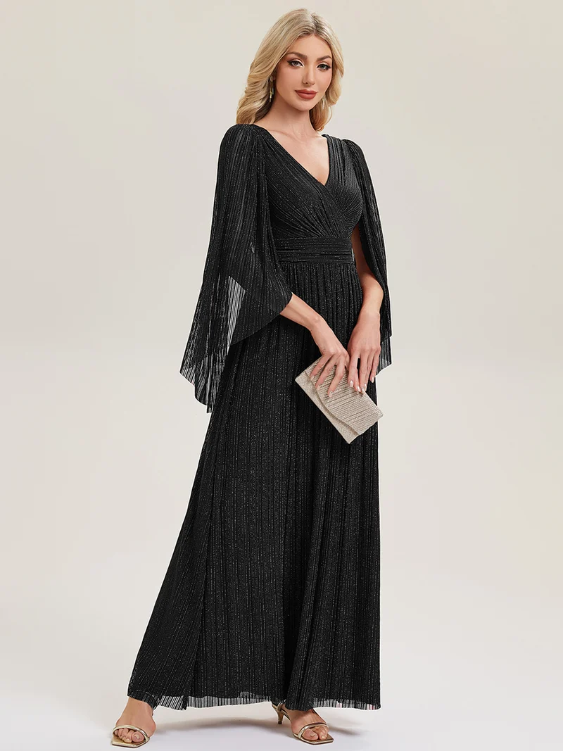 ever ISLA|Robe longue à manches longues en batwing décolleté en V et coupe A