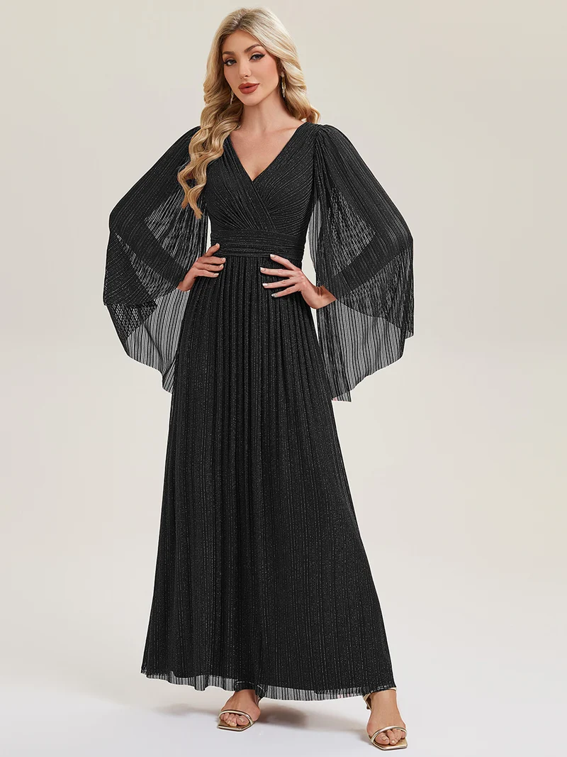 ever ISLA|Robe longue à manches longues en batwing décolleté en V et coupe A