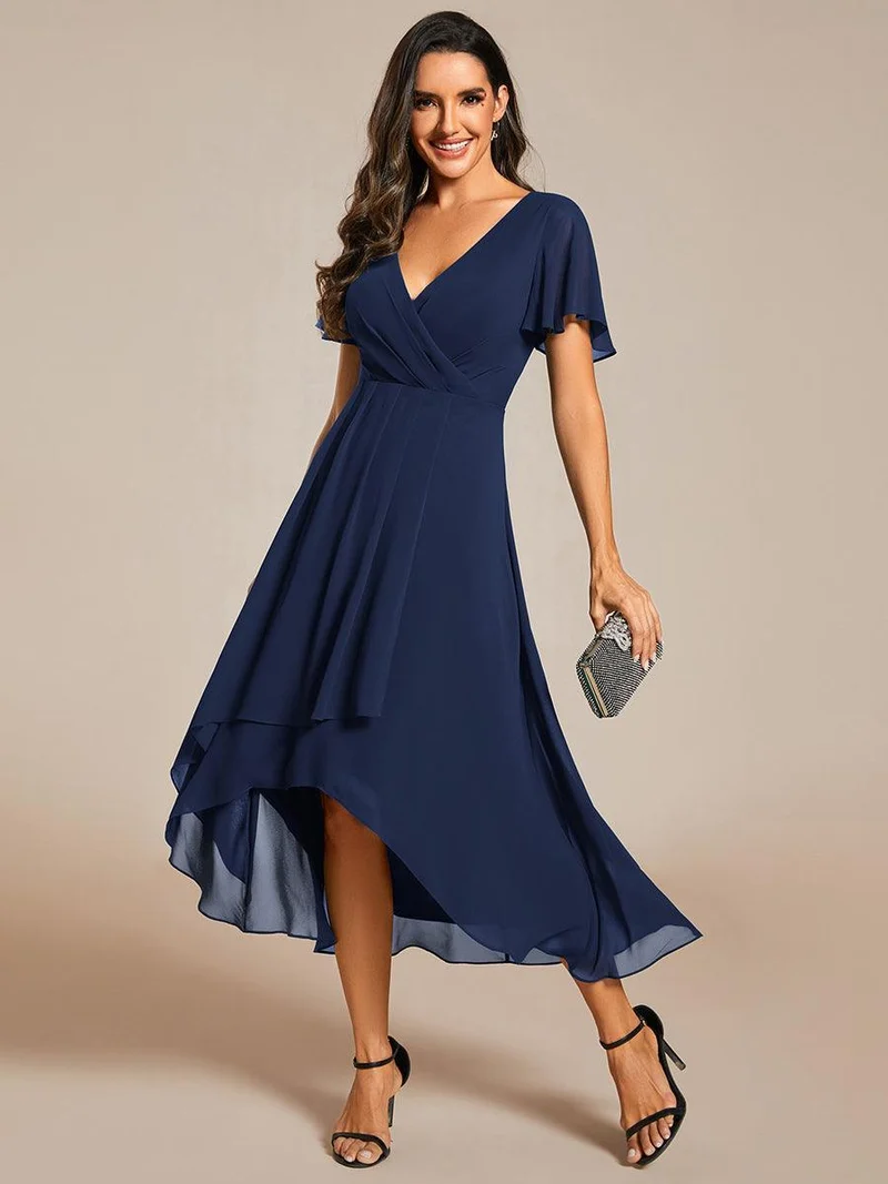 ever LARK|Robe invitée mariage plissée en mousseline avec manches volantées
