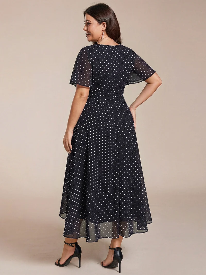 ever LARK|Robe invitée mariage mi-longue plissée en mousseline de soie - Manches à volants & Col en V
