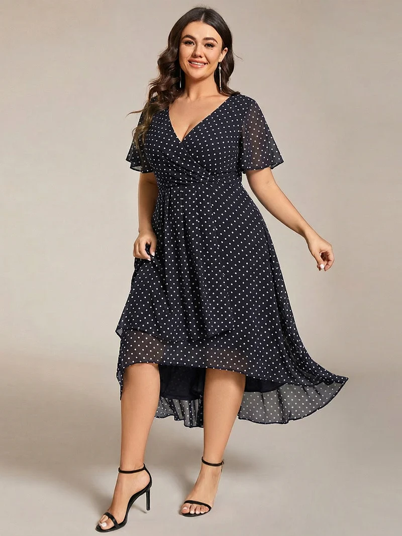 ever LARK|Robe invitée mariage mi-longue plissée en mousseline de soie - Manches à volants & Col en V
