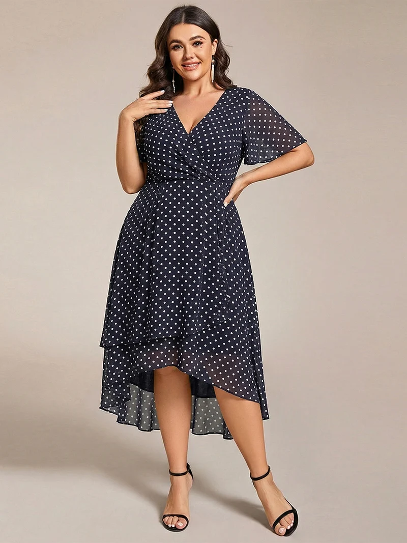 ever LARK|Robe invitée mariage mi-longue plissée en mousseline de soie - Manches à volants & Col en V