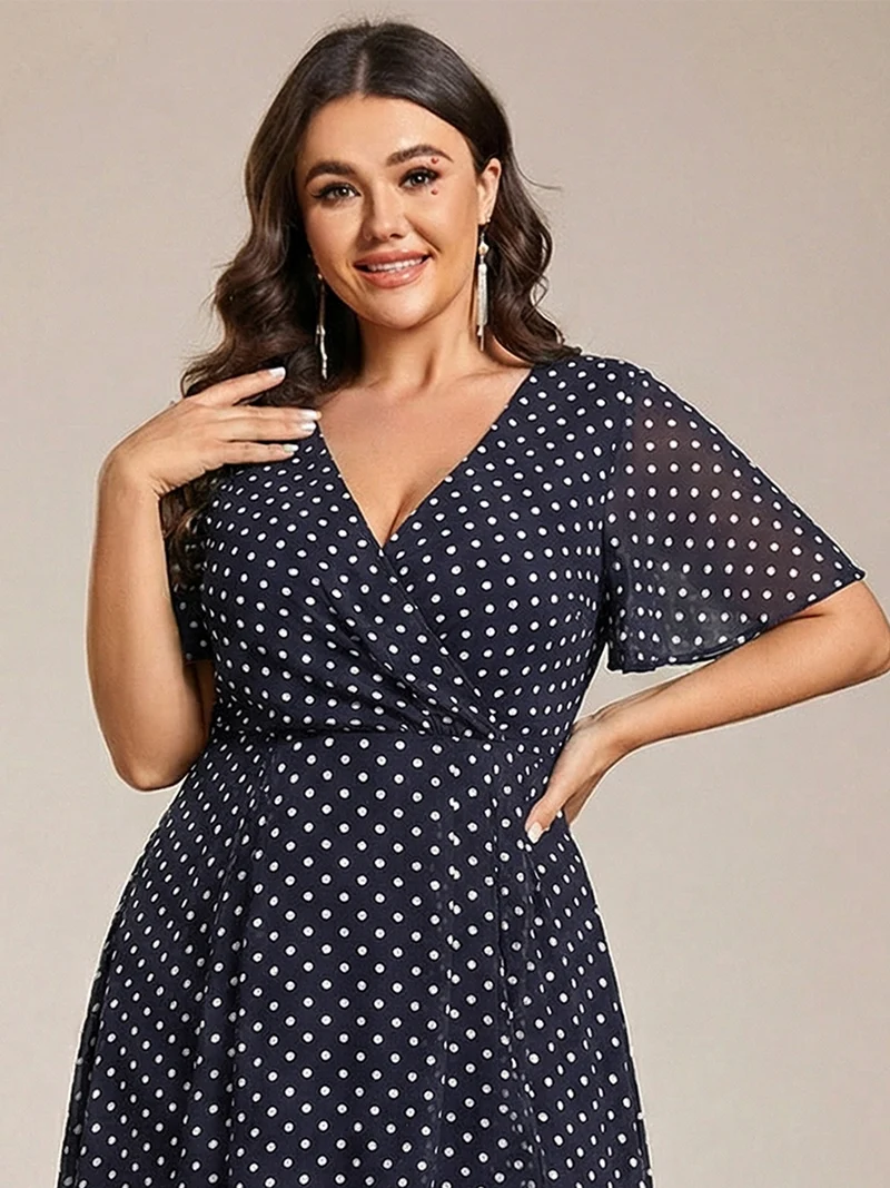 ever LARK|Robe invitée mariage mi-longue plissée en mousseline de soie - Manches à volants & Col en V