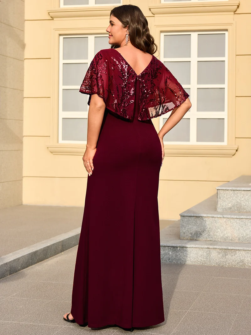 ever KIRA|Robe de soirée formelle à col en V avec manches cape et détails en sequins