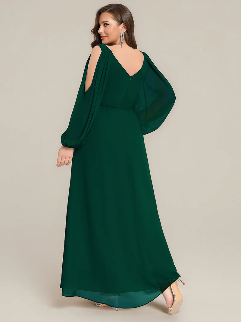 pretty MARINA|Robe Maxi Grande Taille Épaules Dénudées Col V avec Détails en Strass à la Taille