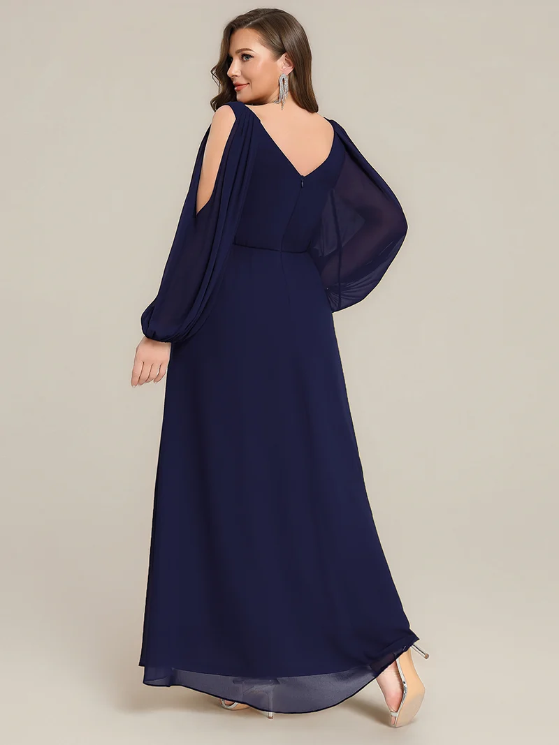 pretty MARINA|Robe Maxi Grande Taille Épaules Dénudées Col V avec Détails en Strass à la Taille