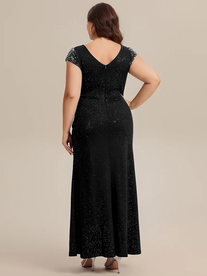 ever KAIA|Robe Moulante Stretch à Manches Courtes Col V Noué avec Sequins