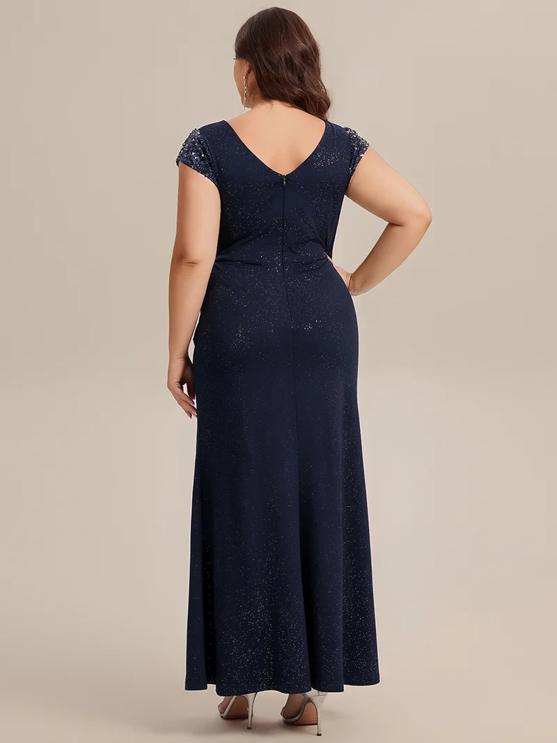 ever KAIA|Robe Moulante Stretch à Manches Courtes Col V Noué avec Sequins