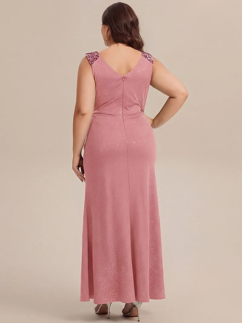 pretty KAIA|Robe moulante grande taille à manches courtes en stretch élevé avec décolleté en V noué et détails en sequins