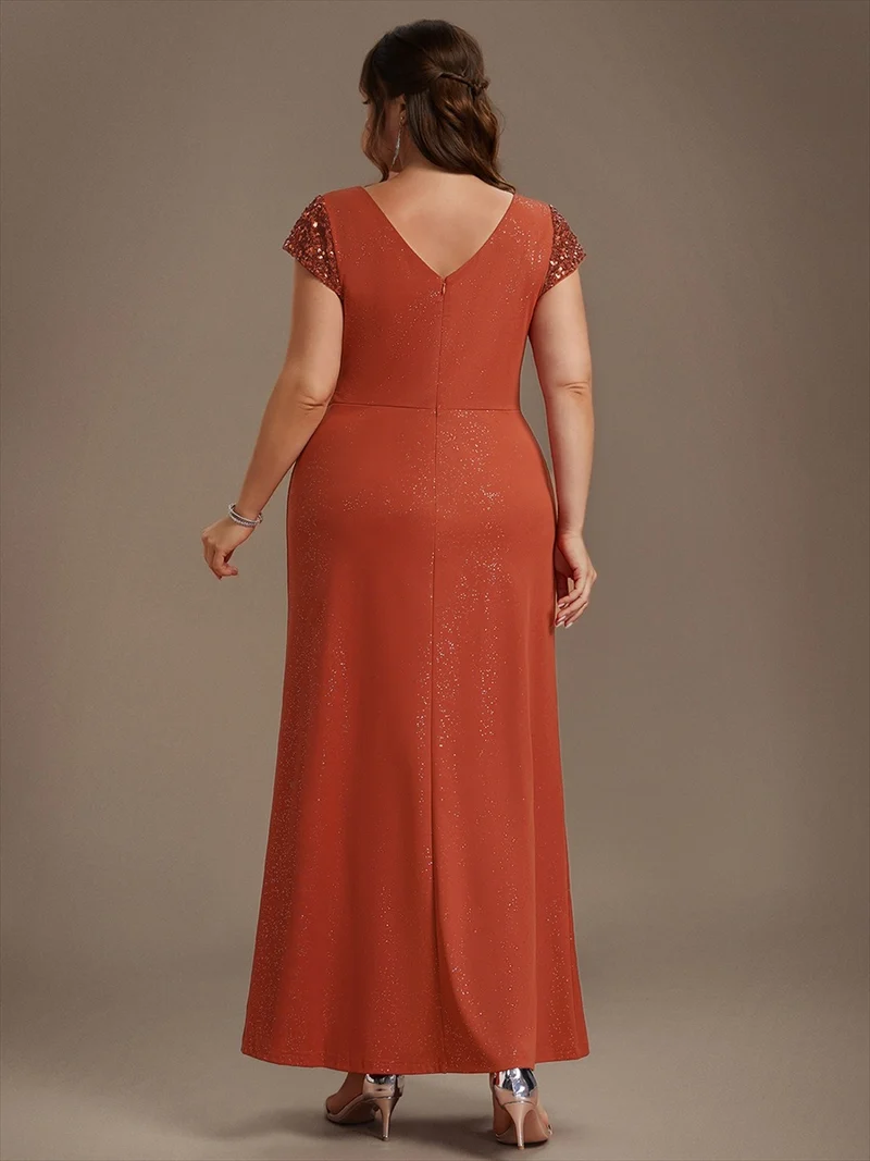 ever KAIA|Robe Moulante Stretch à Manches Courtes Col V Noué avec Sequins