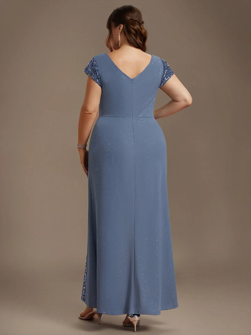 ever KAIA|Robe Moulante Stretch à Manches Courtes Col V Noué avec Sequins