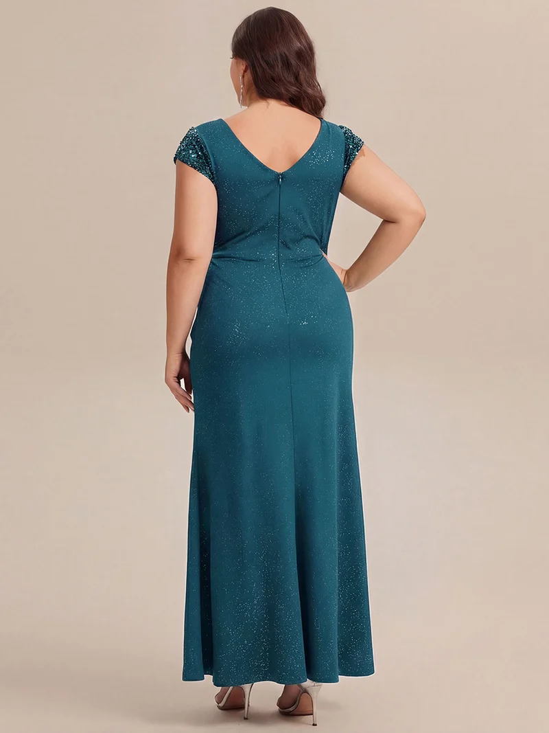 ever KAIA|Robe Moulante Stretch à Manches Courtes Col V Noué avec Sequins