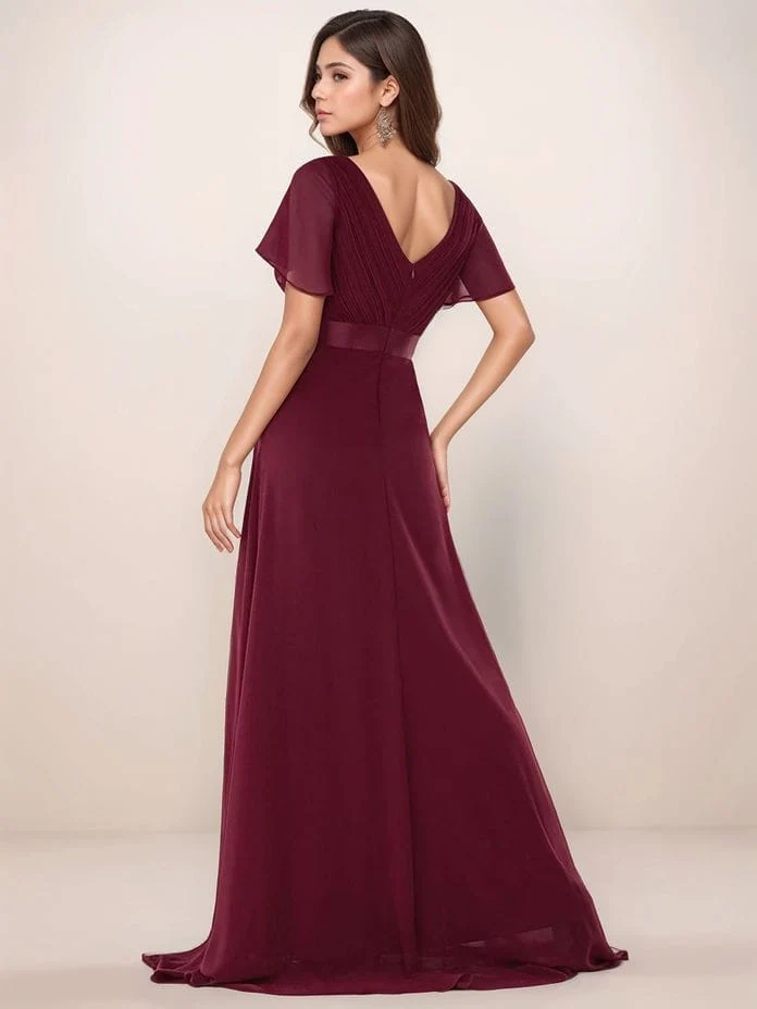 Robe de soirée mariage longue bordeaux