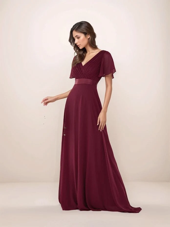 Robe de soirée mariage longue bordeaux