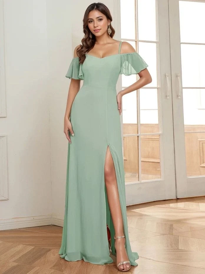 Robe demoiselle d'honneur vert sauge longue