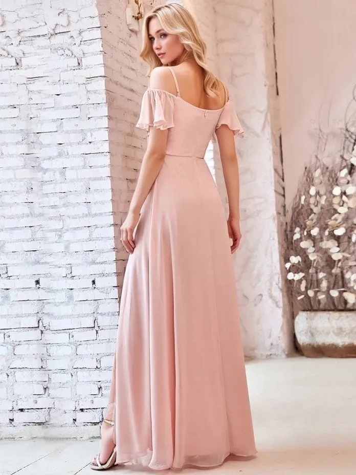 Robe invitée de mariage longue rose poudré